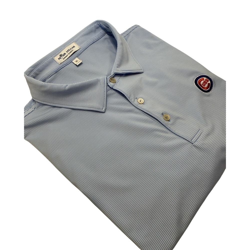 Peter Millar Summer Comfort Men's Polo Shirt Light Blue Striped Chicago Cubs XL